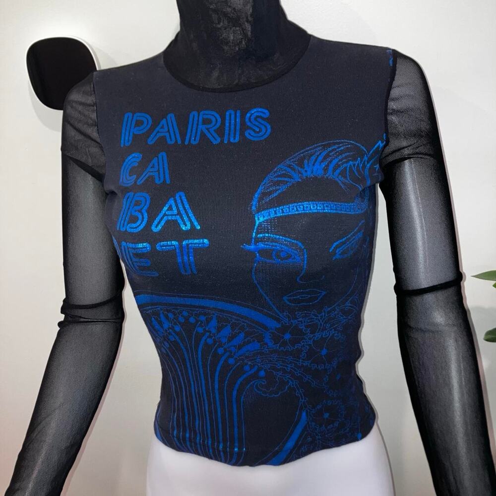 Vintage 90s y2k graphic face print euro french mesh turtleneck - Picture 5 of 7